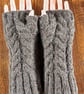 Knitted Scottish Aran Wool Fingerless Mittens - Fits Average Womans Hand Size - Image 5