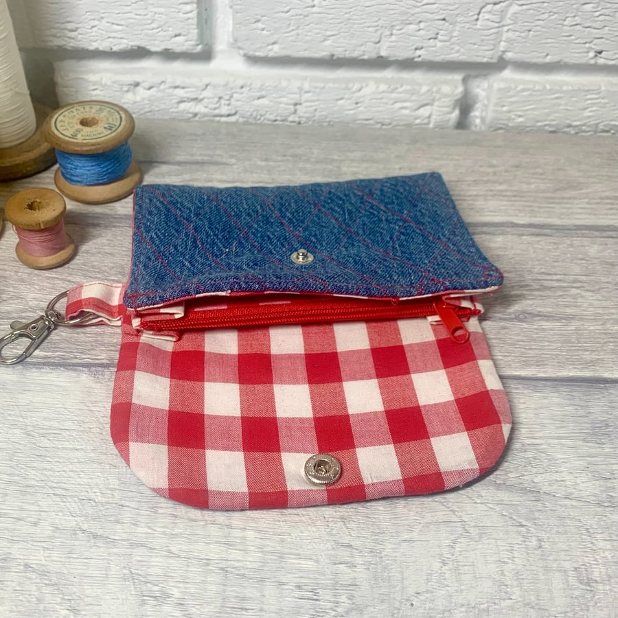 Upcycled Denim & Red Gingham Purse