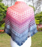 Crochet ombre lace cotton shawl in shades of peachy pink and grey. Crochet shawl - Image 2
