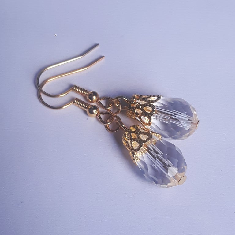Clear Crystal Gold Plate Teardrop Earrings