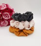 Scrunchie set of 3. Ash grey,  harvest gold and cream speckled satin.  