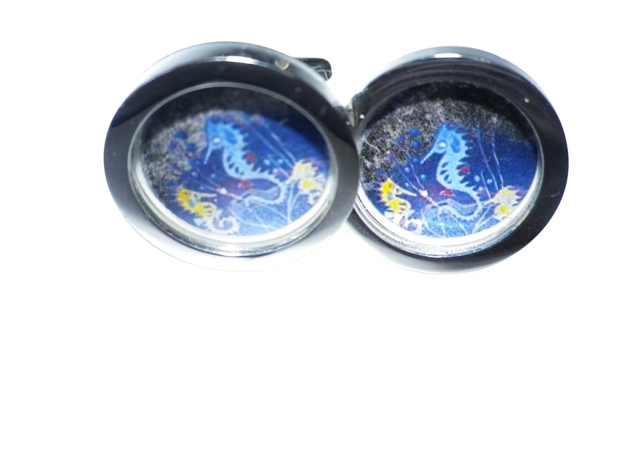 Blue Seahorse cufflinks, free shipping, gift wrapped, beautiful image, Ref 8535 