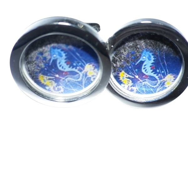 Blue Seahorse cufflinks, free shipping, gift wrapped, beautiful image, Ref 8535 