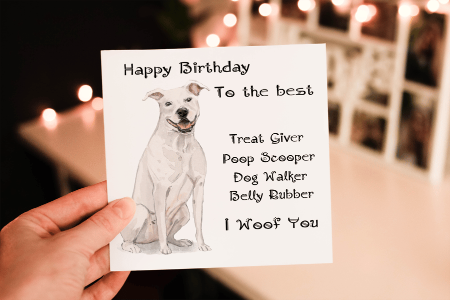 American Staff Bull Terrier Dog Birthday Card, Dog Birthday Card