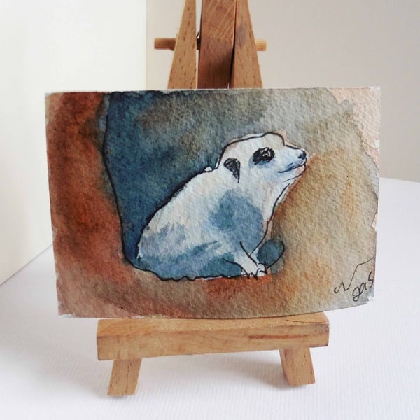 ACEO Meerkat Hide Animal Art Original Watercolour and Ink Painting OOAK 