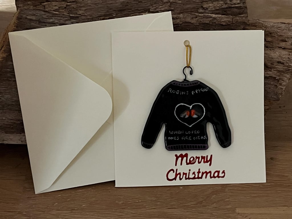 Handmade Detachable Keepsake, Fused Glass Festive Jumper Christmas Card