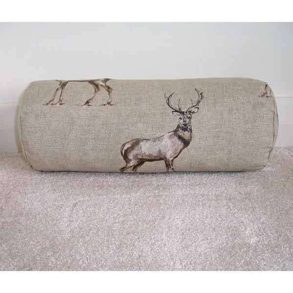 Stag Bolster Cushion Cover 16"x6" Round Cylinder Roll Pillow Brown Stags