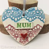 Pottery decoration Mum Heart Ceramic lace pattern Mother's Day