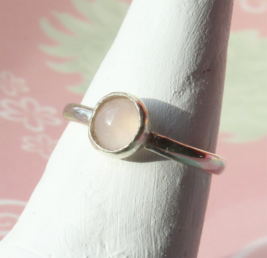  Silver Ring - Pink Quartz Stacking Ring - Handmade To Order - All Sizes