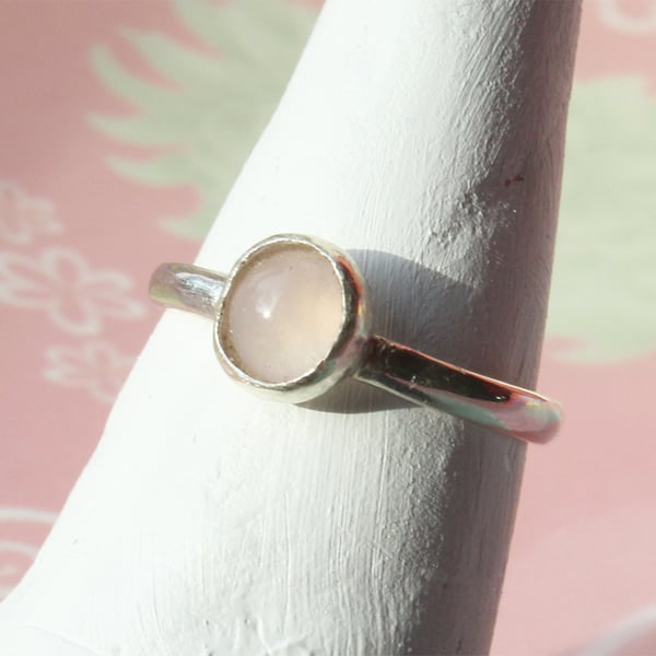  Silver Ring - Pink Quartz Stacking Ring - Handmade To Order - All Sizes