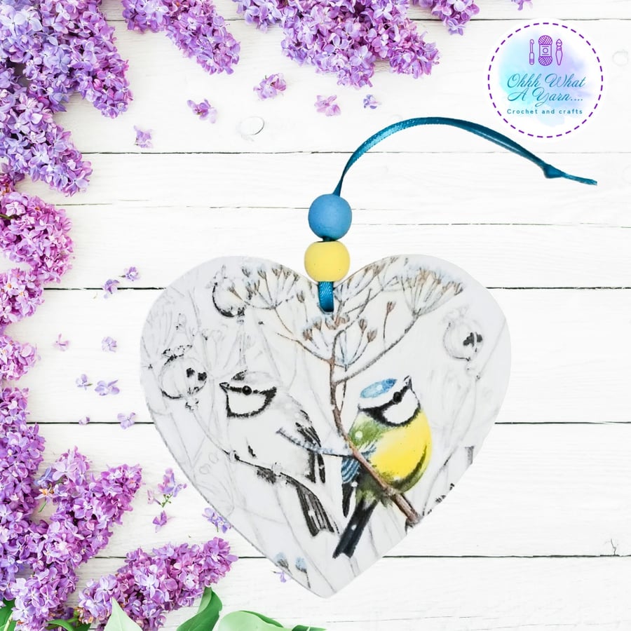 Blue tit hanging decoration. Blue tit ornament. Blue tit decoration.