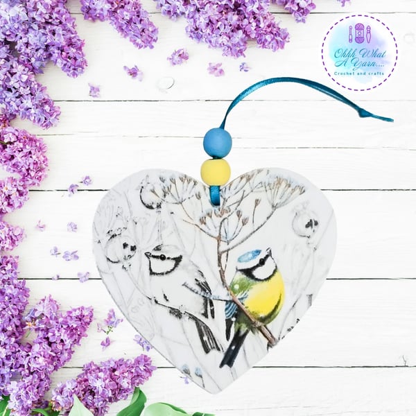 Blue tit hanging decoration. Blue tit ornament. Blue tit decoration.