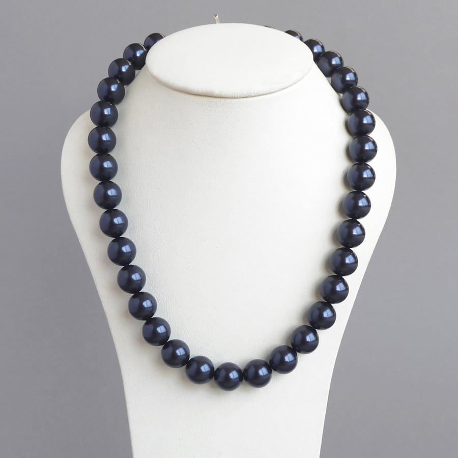 Chunky Navy Pearl Necklace Dark Blue Pearls . Folksy