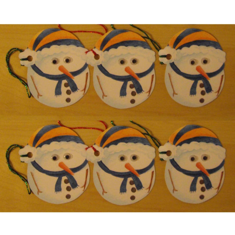 6 Christmas snowman gift tags 