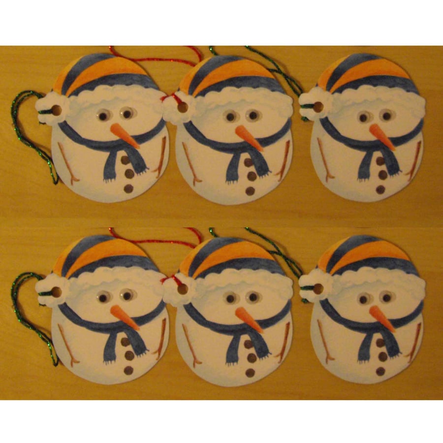 6 Christmas snowman gift tags 