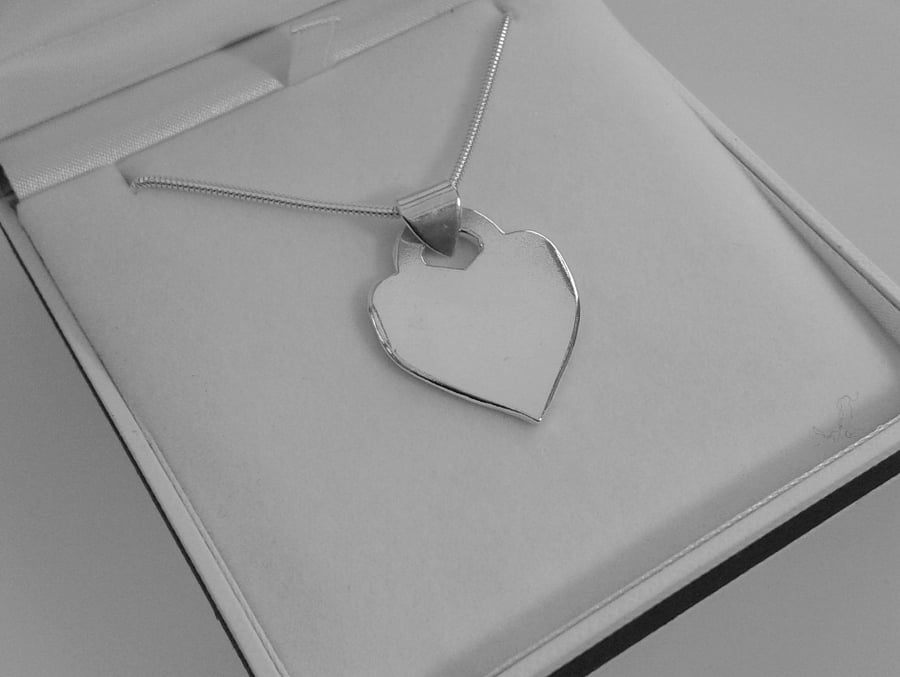 Chunky Sterling Silver Heart Pendant, Hallmarked