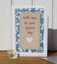 Hand-stitched wedding card with little heart and silver envelope