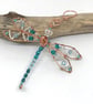 Turquoise Blue Dragonfly Hanging Decoration, Copper Wirework - Image 2