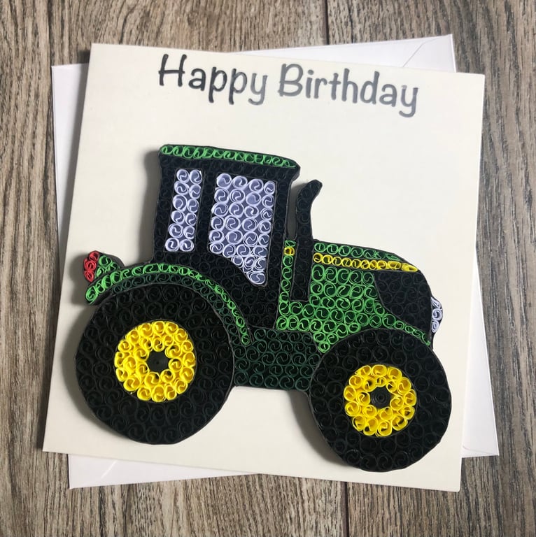 Stunning handmade quilled Tractor Card