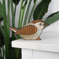 Wooden wren bird ornament, hand painted decoration for british bird lovers.