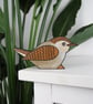 Wooden wren bird ornament, hand painted decoration for british bird lovers.