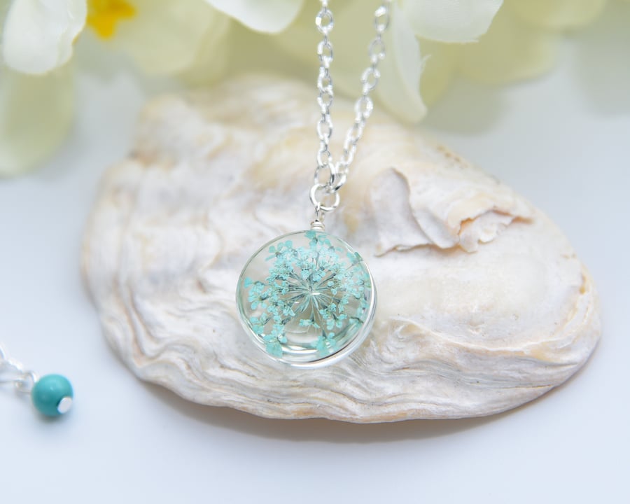 Turquoise Queen Anne's Lace Pendant Necklace