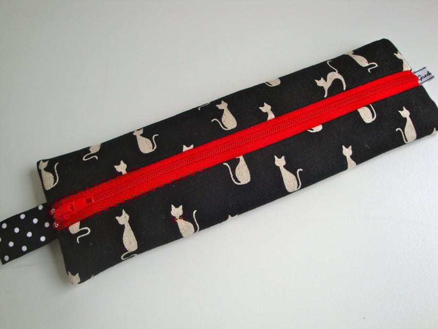 SALE Handmade Cotton  Mini Pencil Case - cats 