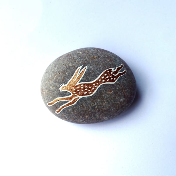 Copper Hare Stone, Handpainted River Rock Art Ornament, Cute Animal Gifts