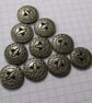 10 Small Flat Patterned Silver Metal Buttons - Image 1