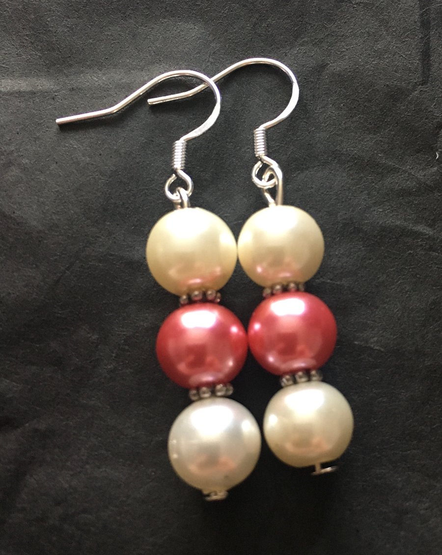 Costume cream and pink Pearl earrings