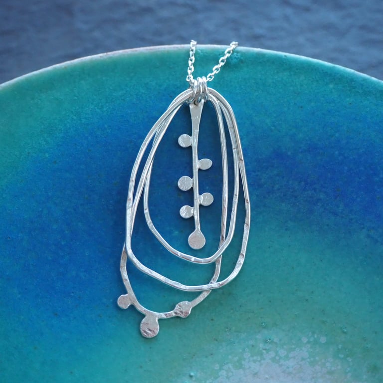 Silver seed pod pendant necklace, hallmarked silver pendant