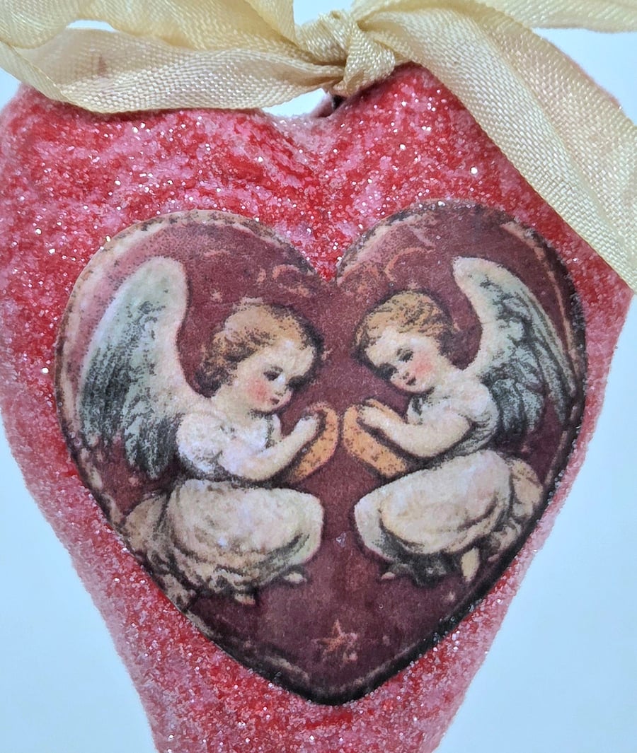 Pretty Spun Cotton Heart Valentine’s Ornament