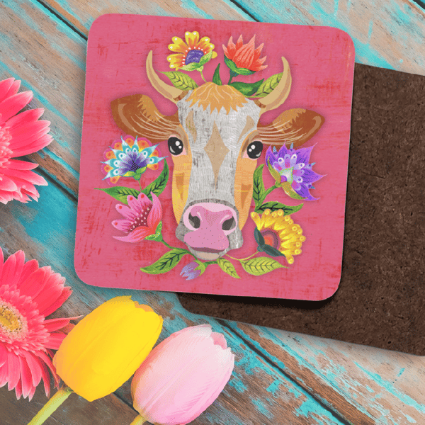 Cow Coaster – Rose Pink