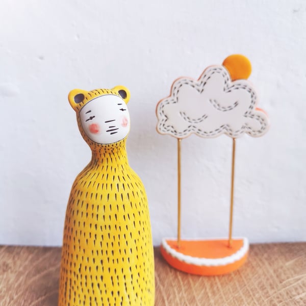 Ceramic miniature figurine - Peculiar Bear Person in Golden Yellow no. 1