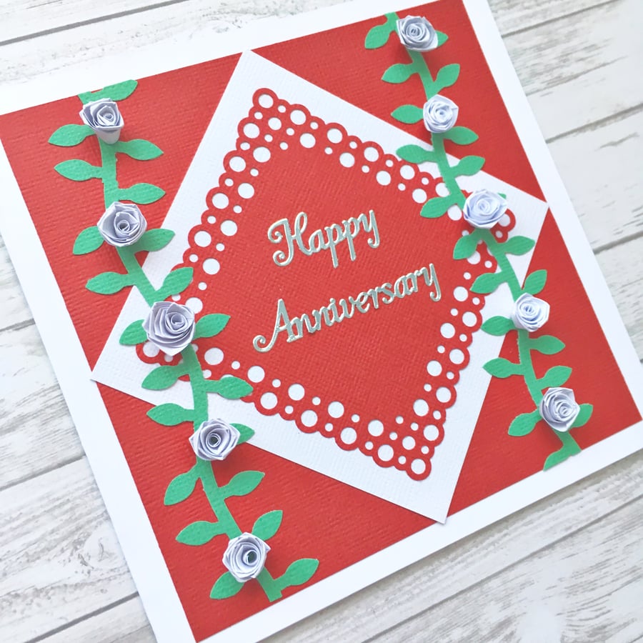 Anniversary card - quilled roses - boxed option