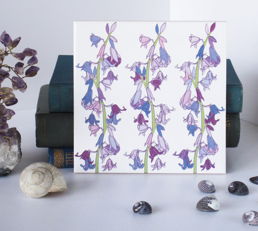 Bluebell Design Ceramic Tile Trivet with Cork Backing