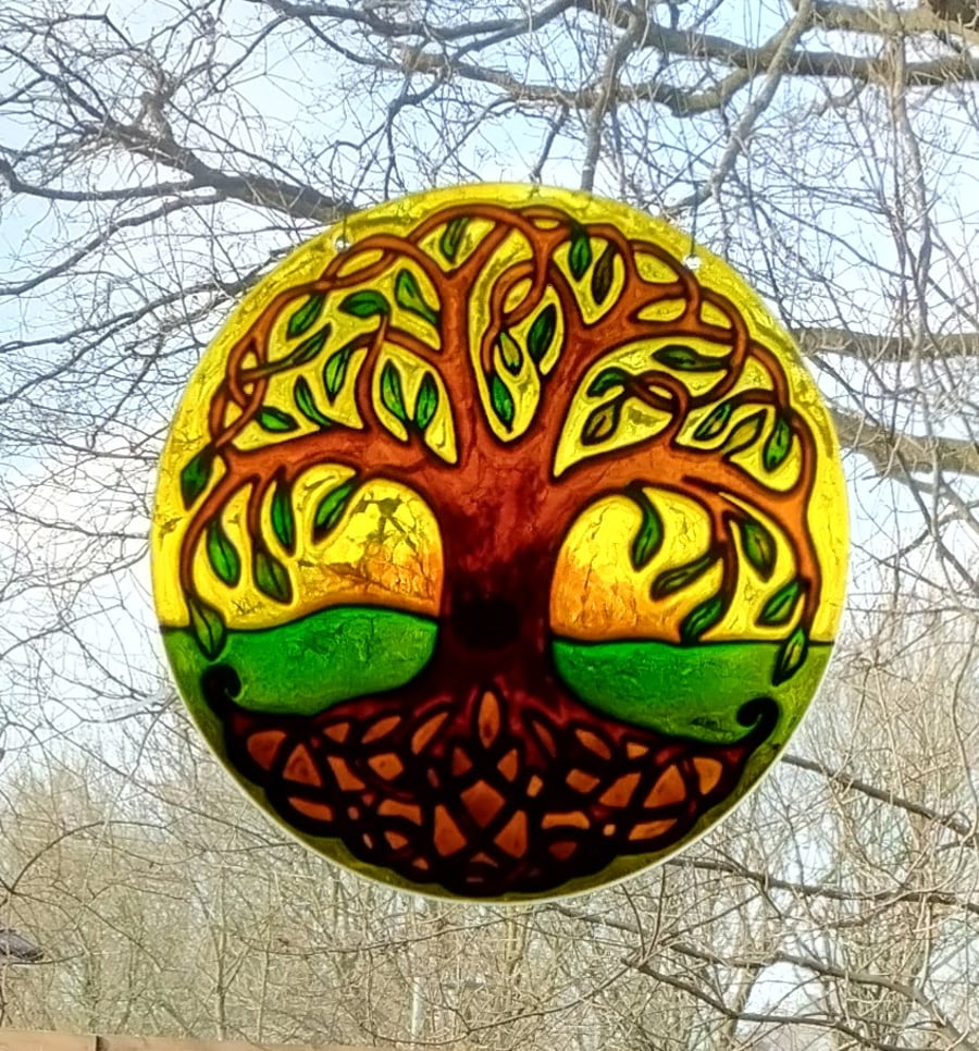 Tree of Life Stained Glass Art Individually Hand Painted Suncatcher