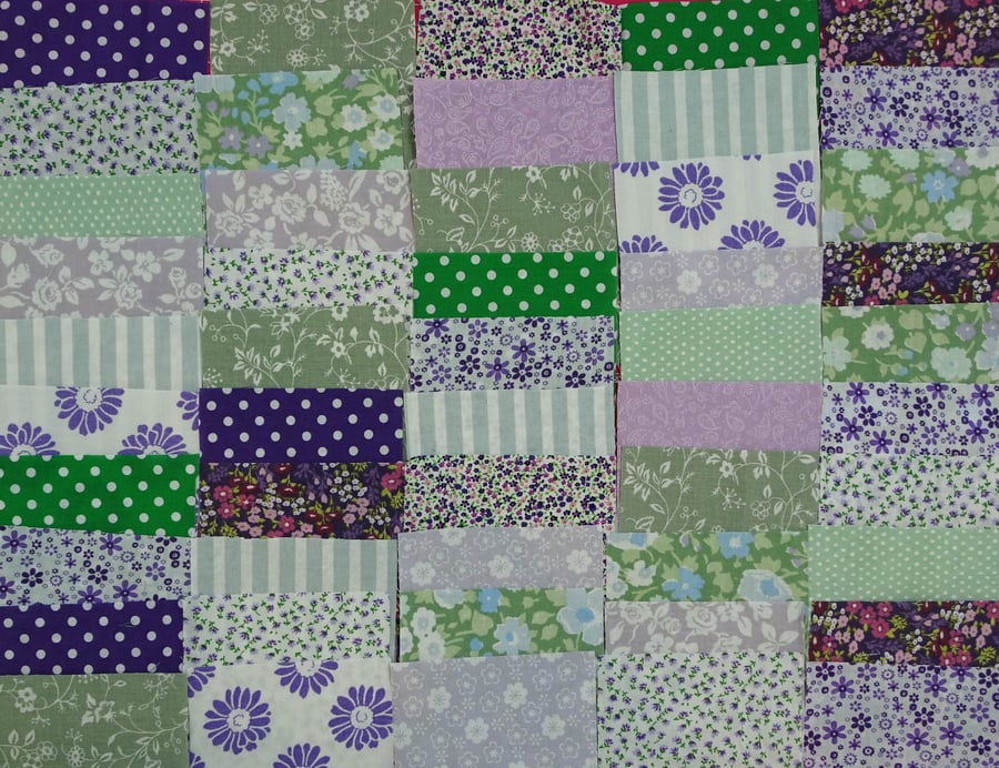 50 Patchwork Squares 10 cm ( 4 ins)  Purple and Green