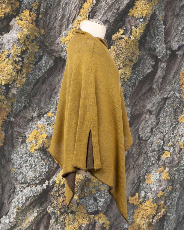 Merino Mustard, Dark Grey Reversible poncho. Women's cape. Wedding shawl. Lichen