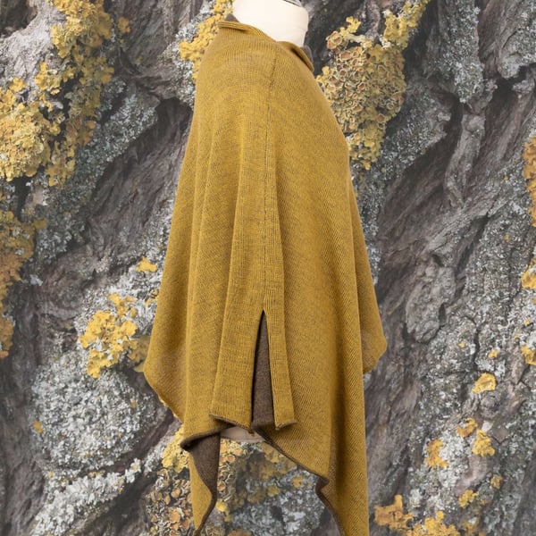 Merino Mustard, Dark Grey Reversible poncho. Women's cape. Wedding shawl. Lichen