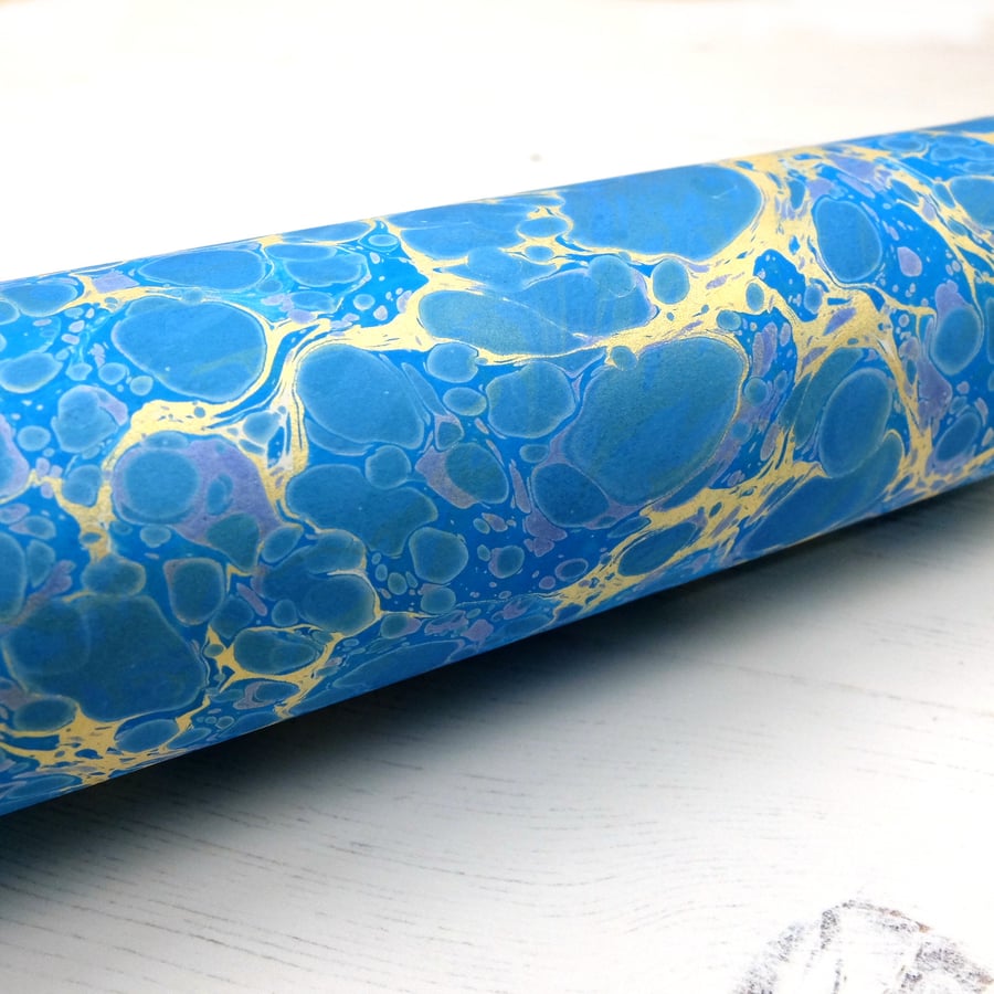 A4 Marbled paper sheet in blue and gold stone pattern