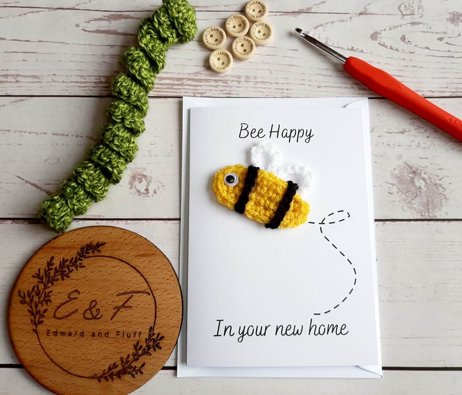 New home card, Handmade bee card, Happy Birthday card, Bumble bee, Bee happy