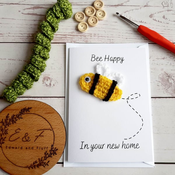 New home card, Handmade bee card, Happy Birthday card, Bumble bee, Bee happy