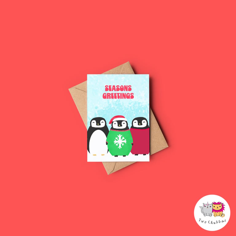 Penguin Christmas Card, A6 Christmas Card, Cute Animal Christmas Card