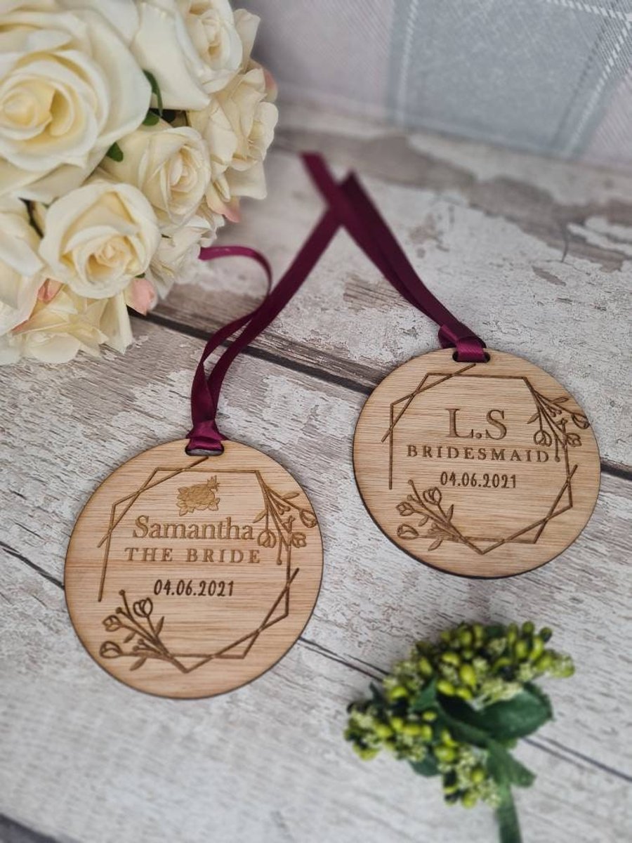 Personolised engraved wooden tag for wedding dress hanger. bridesmaid, bride