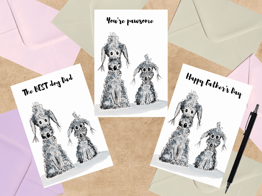 Bedlington Terrier greeting card, choice of designs, father's day, birthday