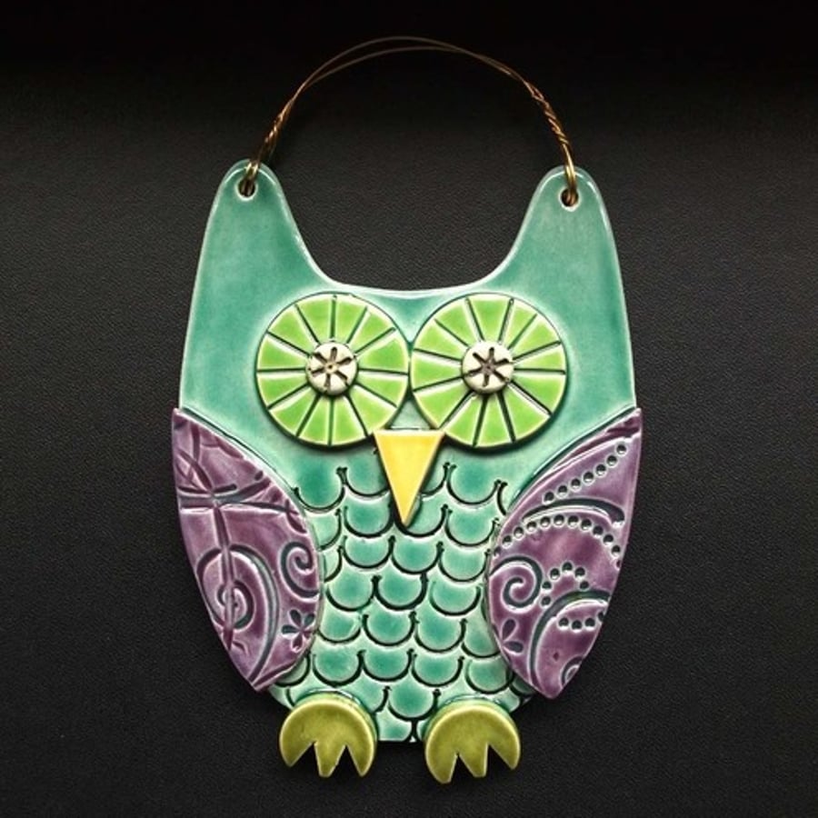 Blue Owl ceramic hanging decoration 