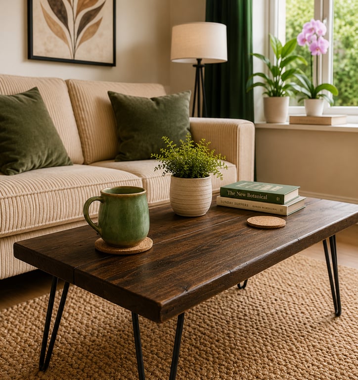 Handmade Rustic Solid Wood Coffee Table with Metal Hairpin Legs