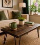 Handmade Rustic Solid Wood Coffee Table with Metal Hairpin Legs