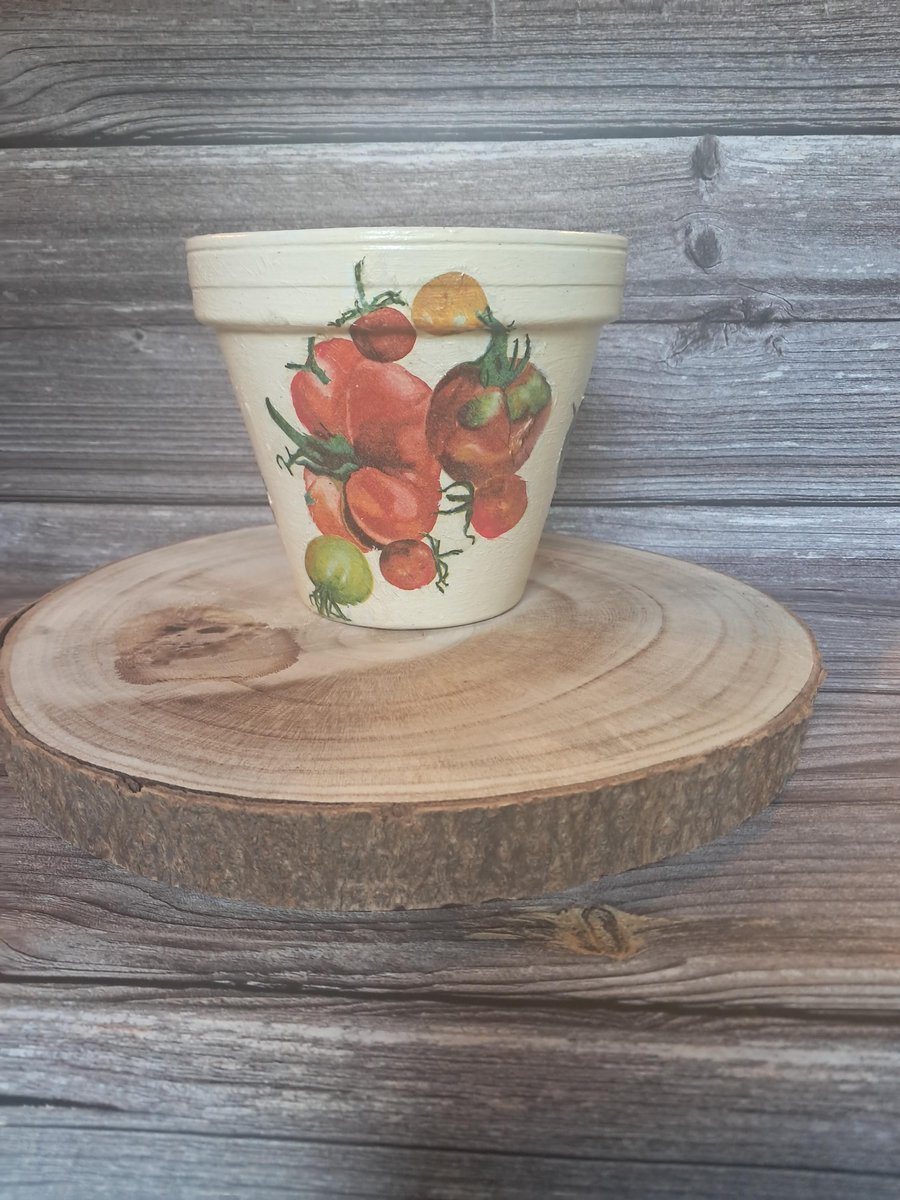 Hand Painted Terracotta Pot, Tomato Garden Planter, Weatherproof Indoor Outdoor 